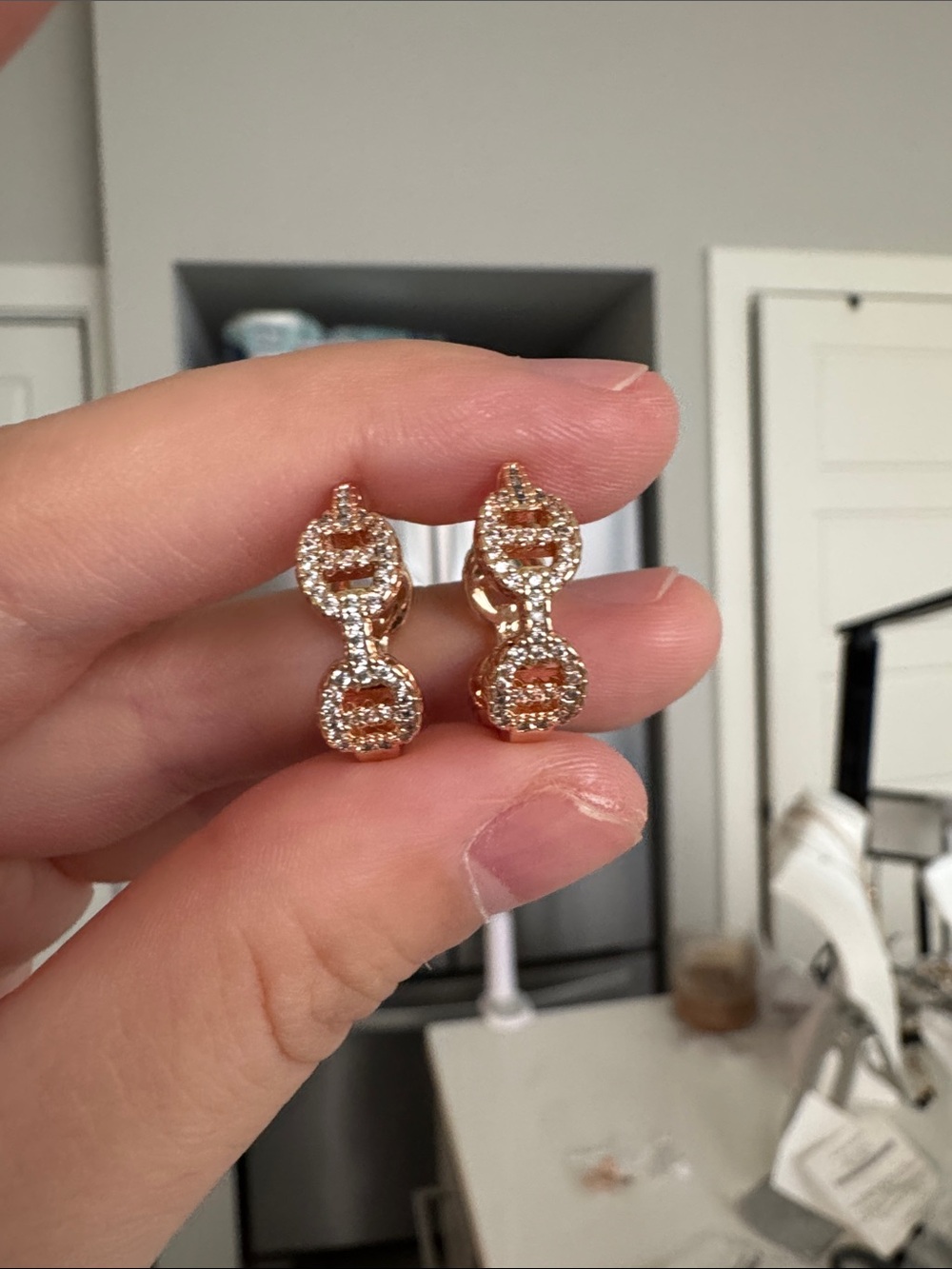 APM Monaco Style Pavé CZ Double-Link Hoop Earrings – Rose Gold Tone